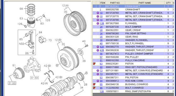 8973627560 Motor Liner Kit Uçan tekerlek ISUAU için 4HK1 ZX200-3 ZX240-3 SH210